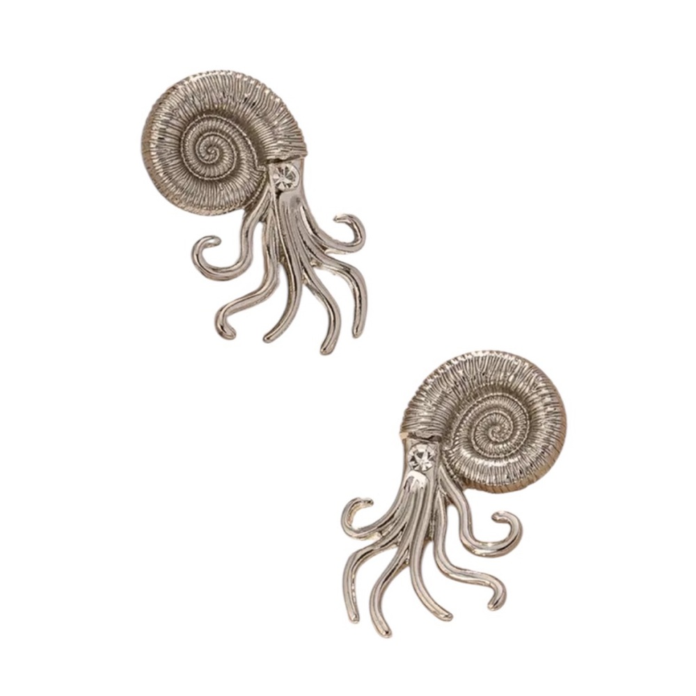 Silver Nautilus Stud Earrings